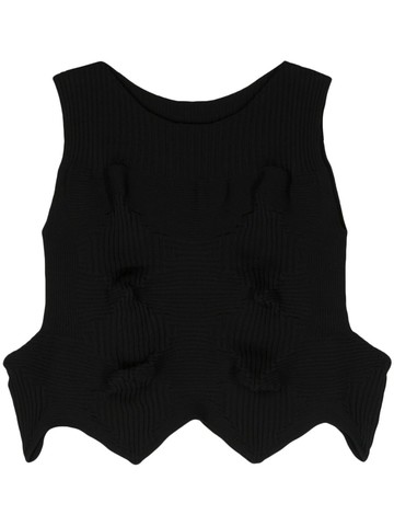 Issey Miyake - sleeveless ribbed tank top - women - Polyester/Cotton - 2 - Black