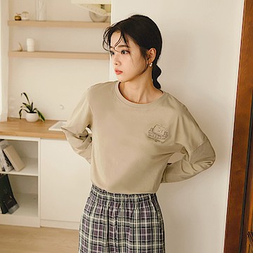 OB嚴選-咖啡廳家族．烤吐司印花落肩長袖TEE