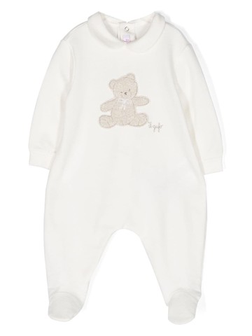 Il Gufo - bear-embroidered stretch-cotton pajamas - kids - Cotton/Elastane - 3 - White