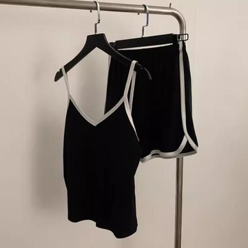 黑色莫代爾夏季吊帶睡衣女新款背心帶胸墊韓版ins性感薄款家居服