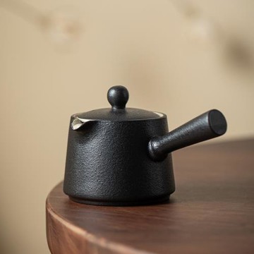 墨飛 黑陶側把壺禪風黑色泡茶壺單壺單個家用陶瓷茶壺茶具一人用