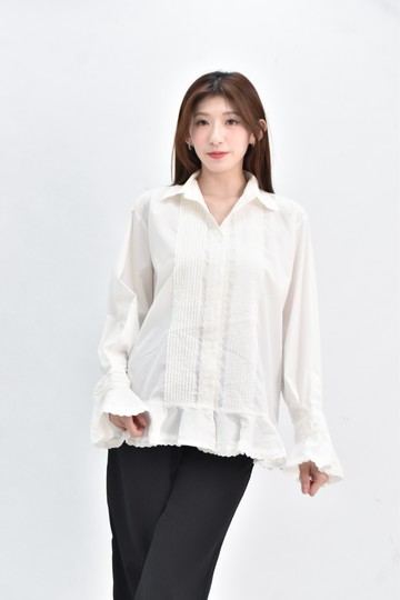(XL) aime hope make 西裝摺痕長袖白色襯衫上衣