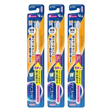 LION 獅王 固齒佳 Clinica PRO 牙齦保護4列超小頭柔軟刷毛牙刷 顏色隨機  1入  3支