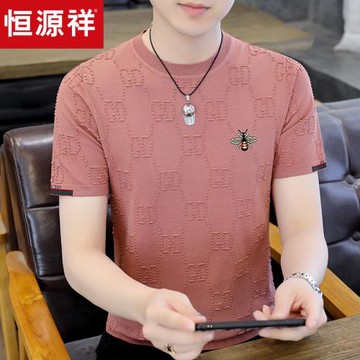 (免運)恒源祥小蜜蜂刺繡男士短袖T恤2025新款夏季冰絲涼感高端體桖上衣
