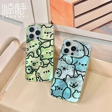 錫紙紋  疊疊樂 線條貓咪小狗 適用於 蘋果 iPhone 13 14 15 16Pro max 手機殼 防摔殼 保護殼