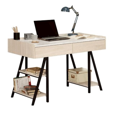 文創集 諾卡爾淺橡4尺二抽仿石紋多格書桌-120x60x76cm免組