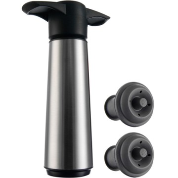 《VACU VIN》抽真空器+瓶塞2入-銀-- 紅酒塞 真空瓶塞 保鮮瓶塞 葡萄酒塞