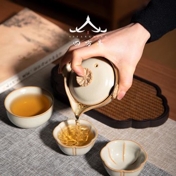 汝窯便攜旅行茶具套裝汝瓷快客杯一壺一杯茶壺兩杯女士一人