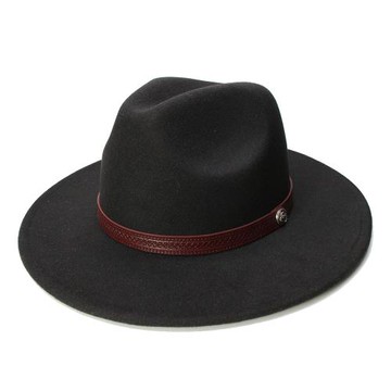 男女成人兒童咖啡皮帶休閑百搭春秋冬毛呢英倫紳士爵士大檐氈禮帽