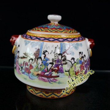 古玩 景德鎮陶瓷十二金釵罐儲物罐客廳裝飾工藝品擺件 粉彩仕女罐