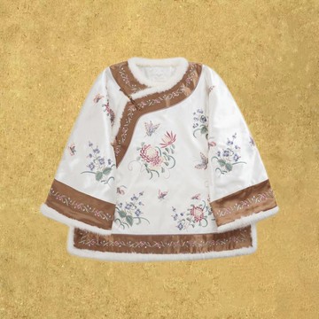 【雪瑤】新中式復古/桑蠶絲提花盤扣高密水貂毛拼接斜襟加厚上衣