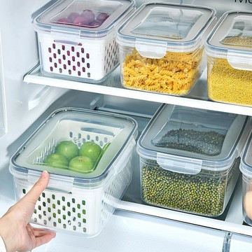 【熱門推薦】冰箱果蔬瀝水置物收納盒廚房食物密封保鮮盒塑料帶蓋冷凍儲鮮盒子