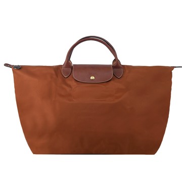 LONGCHAMP LE PLIAGE系列短把再生尼龍摺疊水餃旅行袋(大/白蘭地酒)