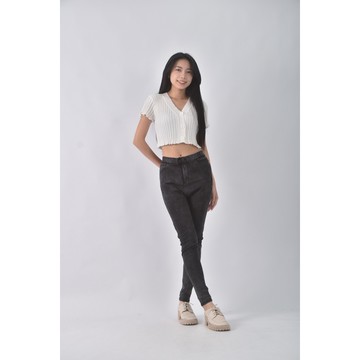 (L) 高腰緊身黑色長褲二手衣