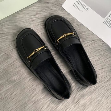 羊皮版~樂福鞋女春秋季黑色小皮鞋女英倫風一腳蹬單鞋女鞋工作鞋