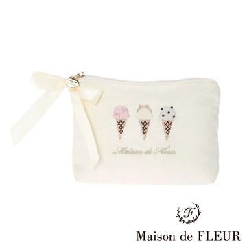 Maison de FLEUR 夏日冰淇淋刺繡緞帶方形收納包(8A42FTJ0100)