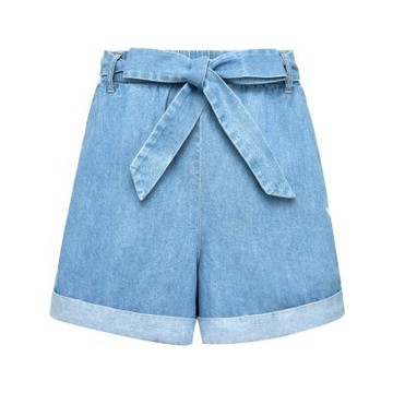 Adidas DENIM SHORT W 女款 藍色 丹寧 休閒 穿搭 舒適 綁帶 牛仔 短褲 LF4604