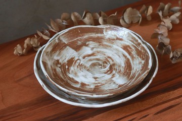 刷紋枇灰花邊盤