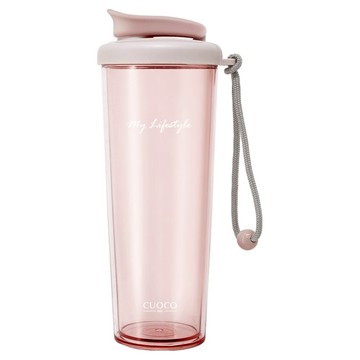 cuoco 時尚雙層晶透杯 附吸管  1個  700ml  北歐粉
