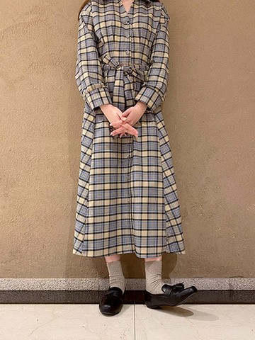 格紋襯衫領洋裝(LA21L0H0400) - earth music&ecology