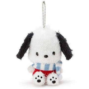 【震撼精品百貨】Pochacco 帕帢狗 帕恰狗坐姿舒柔玩偶吊鍊(條紋圍巾) 震撼日式精品百貨