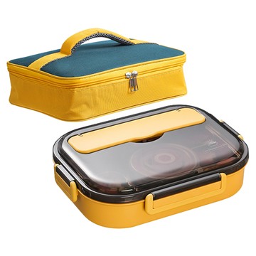 Mega 莫蘭迪新色 304不鏽鋼五格便當盒組 附餐具 + 湯碗 + 便當袋 便當盒25 x ...  附餐具 + 湯碗 + 便當袋  便當盒25 x 19 x 6.5cm 便當袋26.5 x 21 x 8cm  黃色 + 藍色  1組