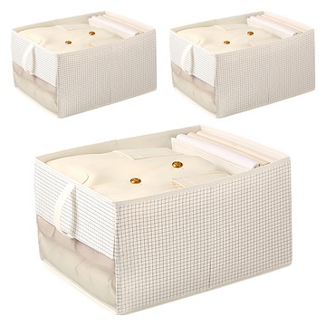 小麥購物 大容量布藝衣物折疊收納盒 38L L2393  米白色  3個  45 x 34 x 25cm