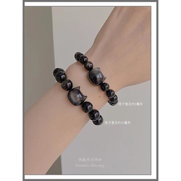 【隱藏·我的朋友】原創銀曜石貓咪貓頭黑曜石手鏈女閨蜜個性甜酷