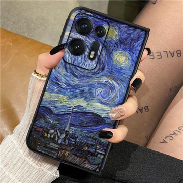 沃配油畫星空oppofindn2手機殼折疊屏oppofindn2flip新款個性女oppofindn創意梵高男oppo+find+n2全包防摔保