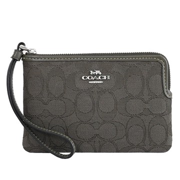 COACH CW862 滿版緹花LOGO拉鍊小手拿包.橄欖綠