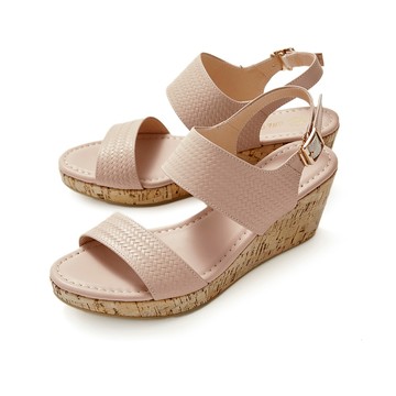 『官網獨家★特賣福袋』GREEN PINEMIT職人真皮編織壓紋厚底楔型涼拖鞋 粉色 (00419235)