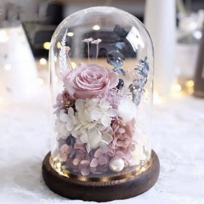 プリザーブドフラワー ボックス 人気 LEDライト付き ラッピング済み ガラスドーム ケース入り 薔薇 ドライフラワー