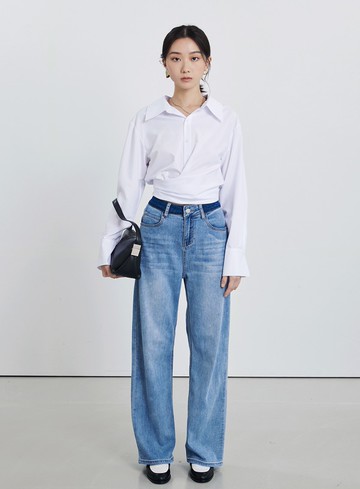 圍裹式造型長袖襯衫