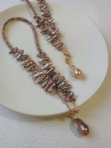 天然巴洛克琵琶珠紫色珍珠項鍊 紫顏色系列原創 倪妮同款