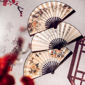 中式婚禮道具黃色折扇江南水鄉扇子團扇背景裝飾布置擺件櫥窗用品