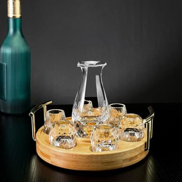 金箔玻璃白酒分酒器家用小酒杯套裝高檔酒壺金山白酒杯商用100ml