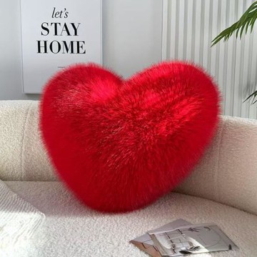 愛心毛絨抱枕仿狐貍毛輕奢少女沙發靠墊女生靠枕腰靠高端粉色心形