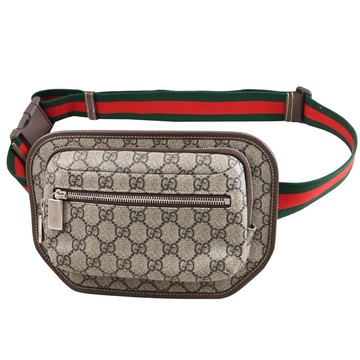 GUCCI 760217 GG Supreme 塗層印花皮革胸口包/腰包.駝/棕