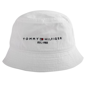 TOMMY HILFIGER 藍繡線字母LOGO中性款漁夫帽(白)