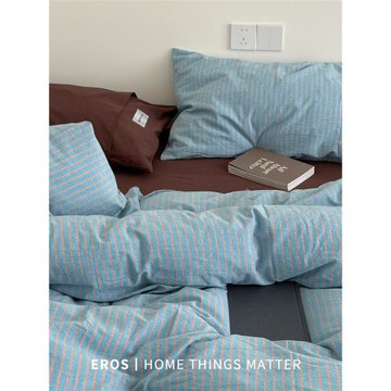 EROS自制︱克萊因回響純棉四件套條紋復古風博主風全棉水洗棉臥室