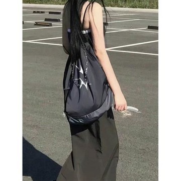 y2k甜酷辣妹星星包包女學生外出耐臟抽帶背包2025新款百搭束口包