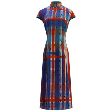 【香港精神】經典紅白藍帆布真絲長衫旗袍 | 國潮港風新中式