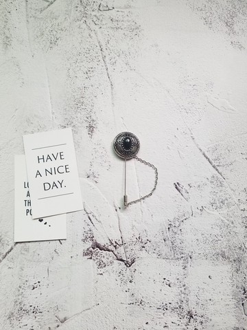 復古羽毛圖騰瑪瑙石胸針西裝金屬胸花新郎