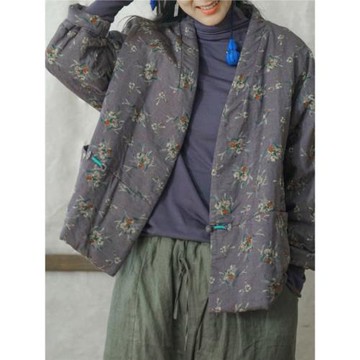 一言棉麻冬季新品國風原創文藝碎花加厚盤扣棉衣國潮中式夾棉外套