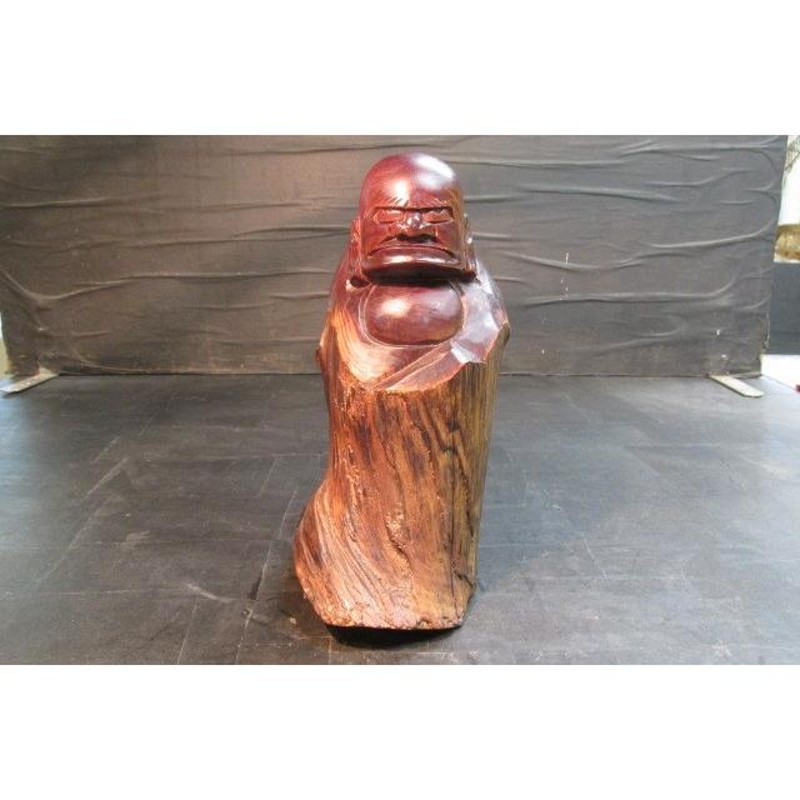 松の仁彫り出し達磨 1200g 置物 木製 銘木 彫刻 木彫り