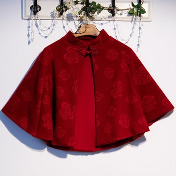 新款超仙秋冬印花蕾絲短款小外套百搭復古盤口斗篷搭配旗袍坎肩女