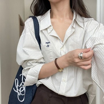 【臺灣出貨】襯衫女夏季休閒風氣質簡約條紋長袖襯衫女2026秋季新款寬鬆顯瘦通勤百搭上衣  WH