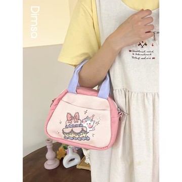 典舍xYvonne 可愛撞色斜挎包包小清新貓咪圖案帆布包百搭通勤K509