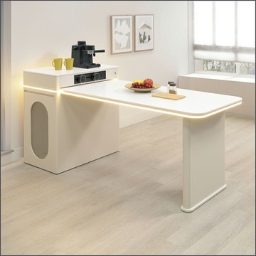 奶油風5尺岩板伸縮島台桌 島台桌一體餐桌 吧檯桌【163B41102】Leader傢居館163-K11木腳