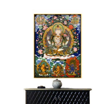 有框畫作 YIMI 依米 50*70cm唐卡掛畫 財神玄關裝飾畫 藏式佛像 財神爺客廳辦公室招財壁畫 佛堂供奉壁畫 風水壁畫